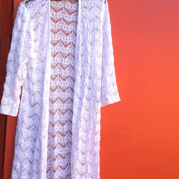 Purple Snow Chevron Knit Duster / Cardigan Size L white Long Maxi - Picture 2 of 5